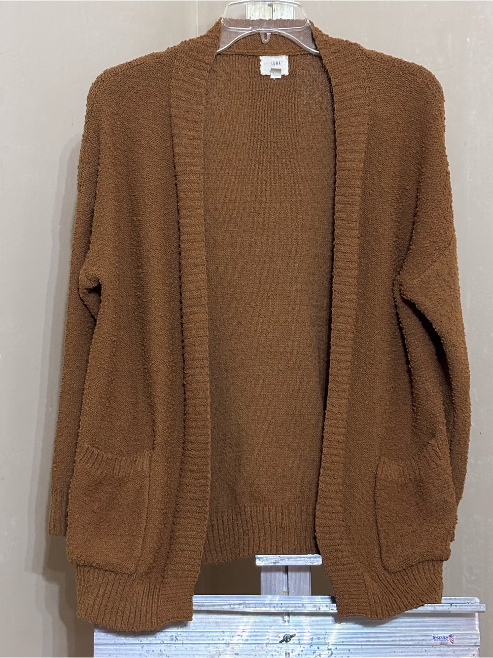 Luna Ivy Camel Brown Open Front Slouchy Knit Cardigan Sweater Sz S/M